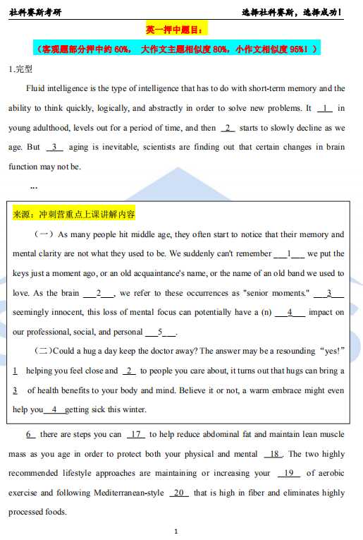 喜報！社科賽斯考研押中英語（一）！（附管理類聯考真題及答案）